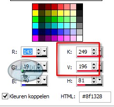 Noteer de getallen bij K en V