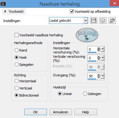 Instellingen Afbeeldingseffect - Naadloze herhaling