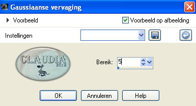 Instelling gaussiaanse vervaging