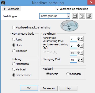 Instellingen Afbeeldingseffect - Naadloze herhaling