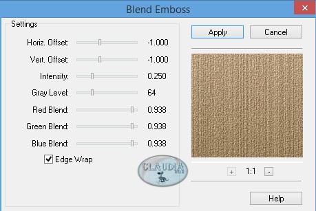 Instellingen filter FM Tile Tools - Blend Emboss