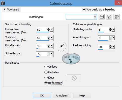 Instellingen Reflectie effect - Caleidoscoop 