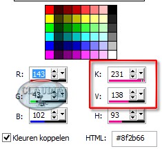 Noteer de getallen K en V van de Achtergrondkleur