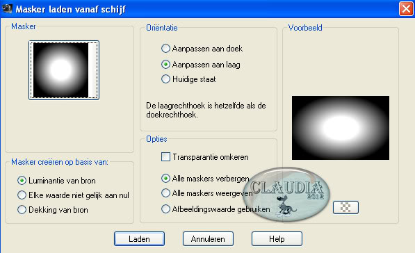 Instellingen voor het masker