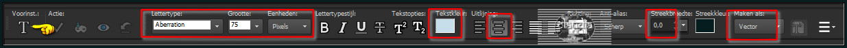 Activeer het Tekstgereedschap en zoek het font "Aberation" met deze instellingen