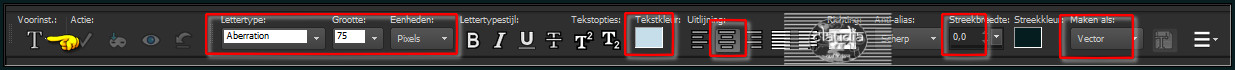 Activeer het Tekstgereedschap en zoek het font "Aberation" met deze instellingen 