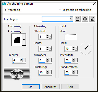 Effecten - 3D-Effecten - Afschuining binnen : Afschuining