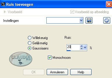 Aanpassen - Ruis toevoegen/verwijderen - Ruis toevoegen : (= grofkorreligheid)