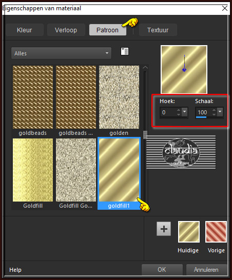 Zoek het Patroon van jouw keuze of gebruik de mijne (bovenaan bij de materialen) en neem deze instellingen :