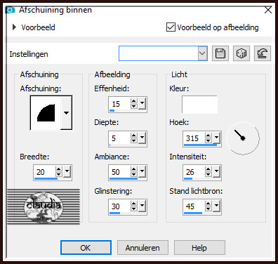 Effecten - 3D-Effecten - Afschuining binnen : Afschuining = nummer 2.