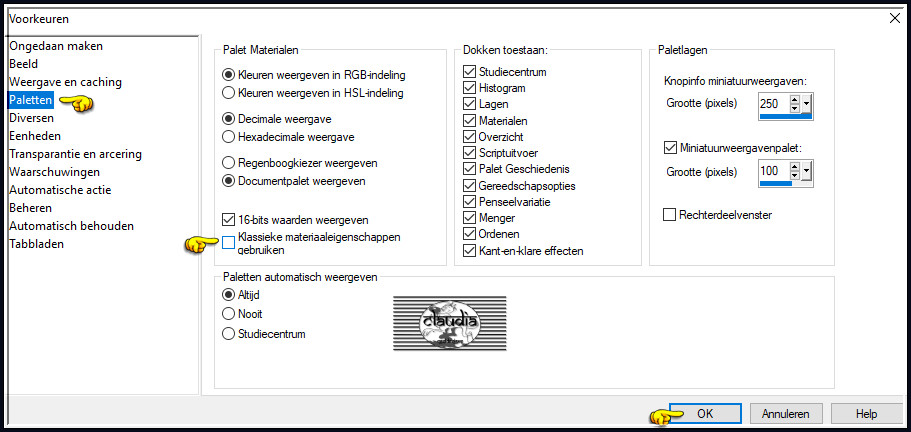 Bestand - Voorkeuren - Algemene Programmavoorkeuren