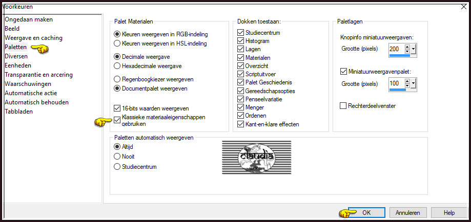 Vink het vinkje aan bij "Klassieke materiaaleigenschappen gebruiken" en klik op OK :