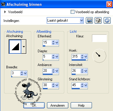 Instellingen afschuining binnen