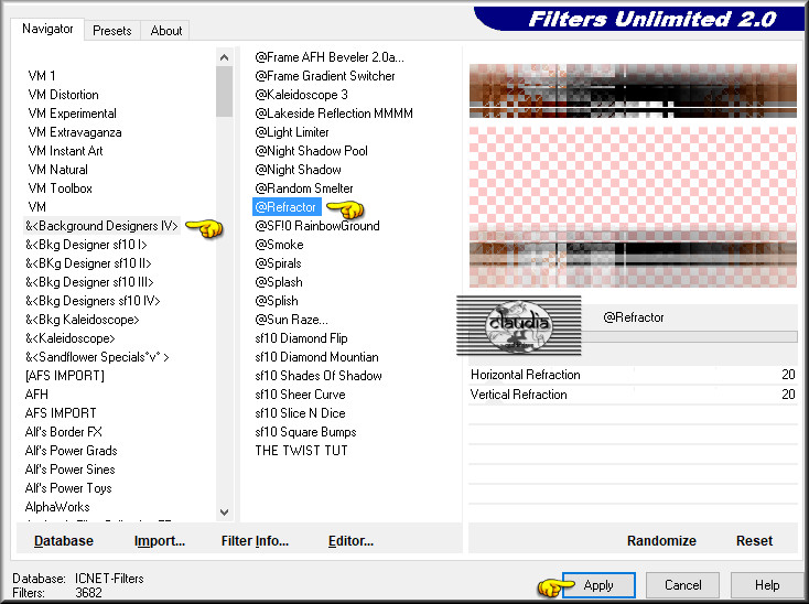Effecten - Insteekfilters - <I.C.NET Software> - Filters Unlimited 2.0 - &<Background Designers IV> - @Refractor