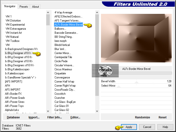 Effecten - Insteekfilters - <I.C.NET Software> - Filters Unlimited 2.0 - &<Bkg Designer sf10 I> - ALFs Border Mirror Bevel 