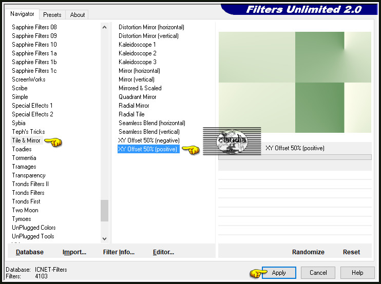 Effecten - Insteekfilters - <I.C.NET Software> - Filters Unlimited 2.0 - Tile & Mirror - XY Offset 50% (positive)