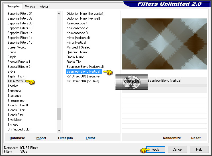 Effecten - Insteekfilters - <I.C.NET Software> - Filters Unlimited 2.0 - Tile & Mirror - Seamless Blend (vertical)