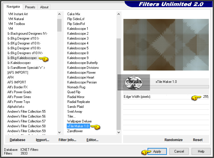 Effecten - Insteekfilters - <I.C.NET Software> - Filters Unlimited 2.0 - &<Bkg Kaleidoscope> - XTile Maker 1.0 