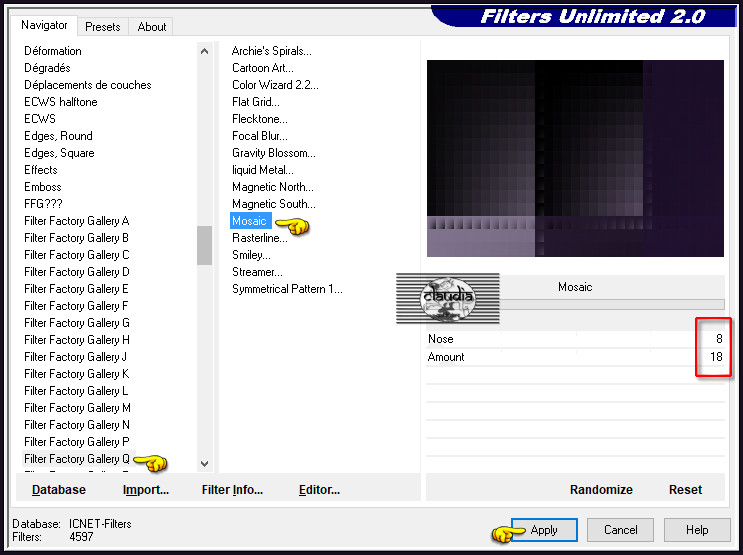Effecten - Insteekfilters - <I.C.NET Software> - Filters Unlimited 2.0 - Filter Factory Gallery Q - Mosaic
