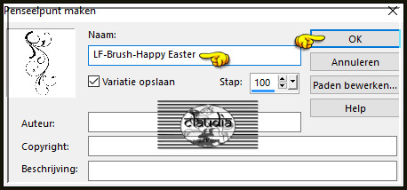 Geef de Brushe dezelfde naam en klik op OK