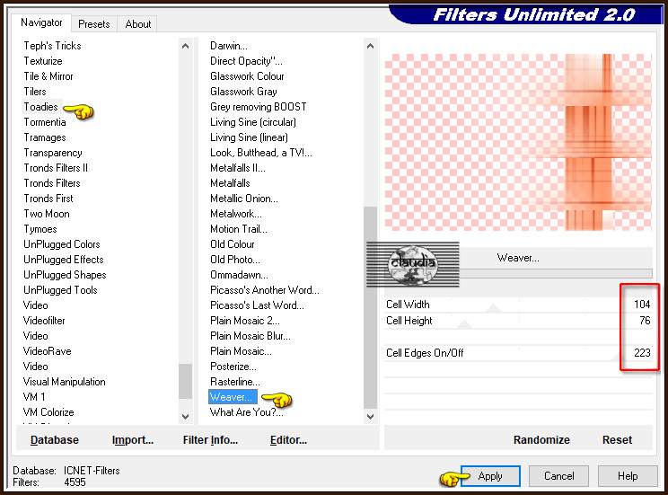 Effecten - Insteekfilters - <I.C.NET Software> - Filters Unlimited 2.0 - Toadies - Weaver