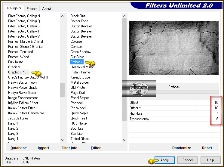 Effecten - Insteekfilters - <I.C.NET Software> - Filters Unlimited 2.0 - Graphics Plus - Emboss