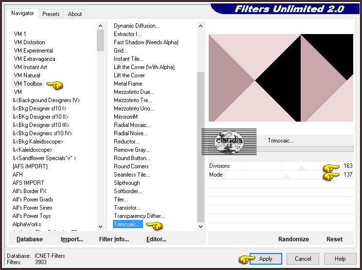 Effecten - Insteekfilters - <I.C.NET Software> - Filters Unlimited 2.0 - VM Toolbox - Trimosaic 