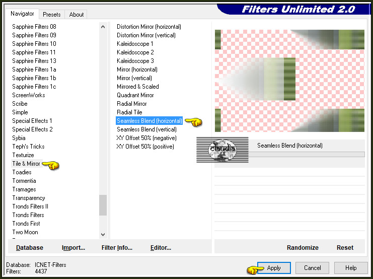 Effecten - Insteekfilters - <I.C.NET Software> - Filters Unlimited 2.0 - Tile & Mirror - Seamless Blend (horizontal)