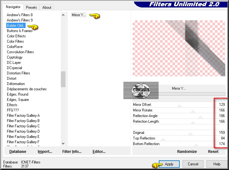 Effecten - Insteekfilters - <I.C.NET Software> - Filters Unlimited 2.0 - Balder Olrik - Mirror Y