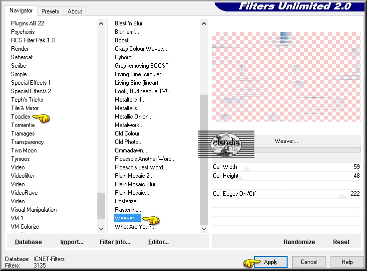 Effecten - Insteekfilters - <I.C.NET Software> - Filters Unlimited 2.0 - Toadies - Weaver