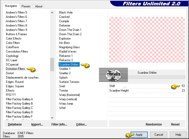 Effecten - Insteekfilters - <I.C.NET Software> - Filters Unlimited 2.0 - Distortion Filters - Scanline Shifter :