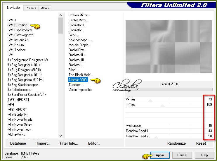 Effecten - Insteekfilters - <I.CNET Software> - Filters Unlimited 2.0 - VM Distortion - Tilomat 2000