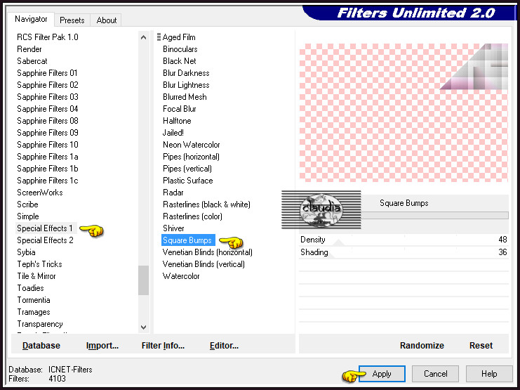 Effecten - Insteekfilters - <I.C.NET Software> - Filters Unlimited 2.0 - Special Effects 1 - Square Bumps