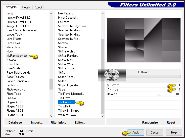 Effecten - Insteekfilters - <I.C.NET Software> - Filters Unlimited 2.0 - MuRa's Seamless - Tile Rotate