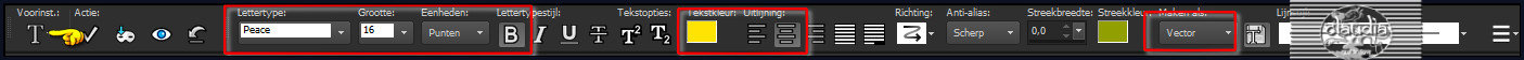 Activeer het "Tekstgereedschap" en zoek het font "Peace__" met deze instellingen