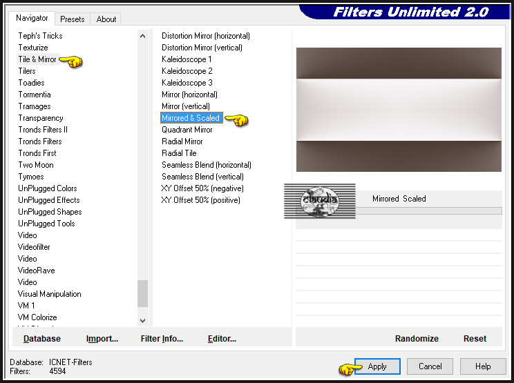 Effecten - Insteekfilters - <I.C.NET Software> - Filters Unlimited 2.0 - Tile & Mirror - Mirrored & Scaled