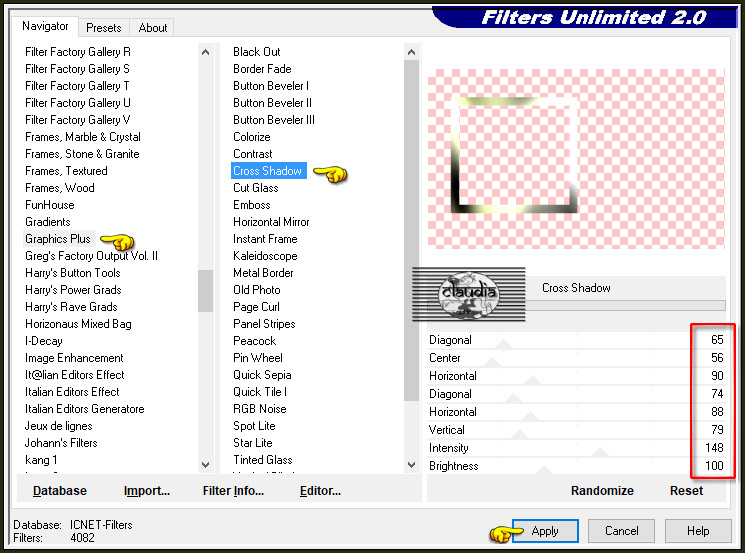 Effecten - Insteekfilters - <I.C.NET Software> - Filters Unlimited 2.0 - Graphics Plus - Cross Shadow