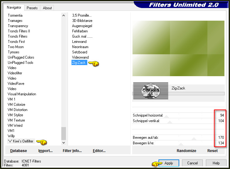 Effecten - Insteekfilters - <I.C.NET Software> - Filters Unlimited 2.0 - °v° Kiwi's Oelfilter - Zig-Zack