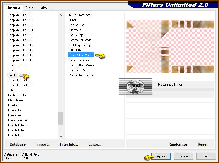 Effecten - Insteekfilters - <I.C.NET Software> - Filters Unlimited 2.0 - Simple - Pizza Slice Mirror