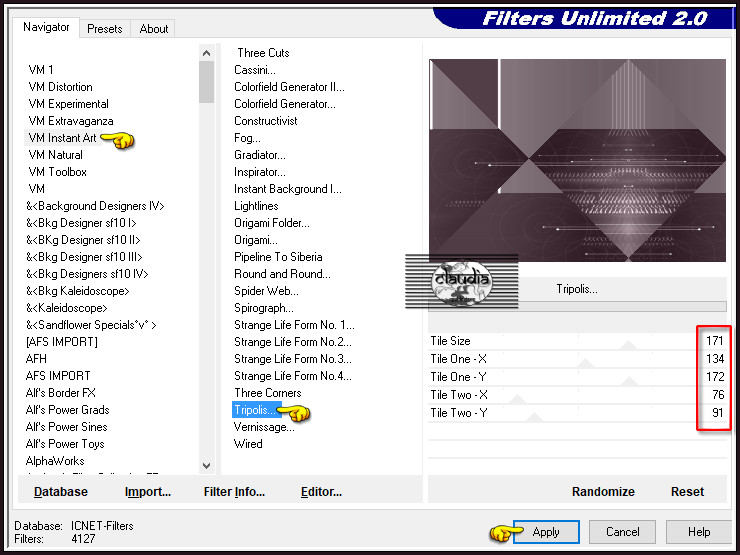 Effecten - Insteekfilters - <I.C.NET Software> - Filters Unlimited 2.0 - VM Instant Art - Tripolis