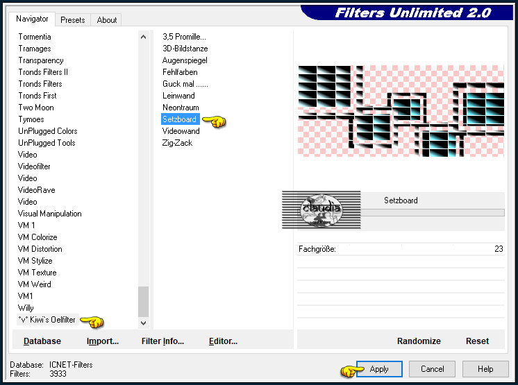 Effecten - Insteekfilters - <I.CNET Software> - Filters Unlimited 2.0 - °v° Kiwi's Oelfilter - Setzboard 