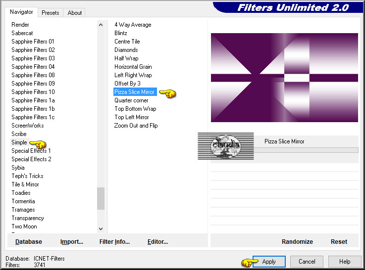Effecten - Insteekfilters - <I.C.NET Software> - Filters Unlimited 2.0 - Simple - Pizza Slice Mirror 