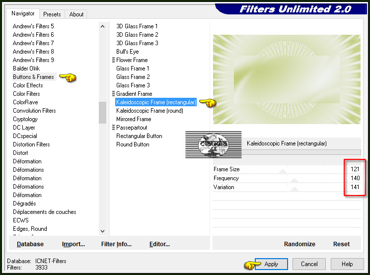 Effecten - Insteekfilters - <I.C.NET Software> - Filters Unlimited 2.0 - Buttons & Frames - Kaleidoscopic Frame (rectangular)