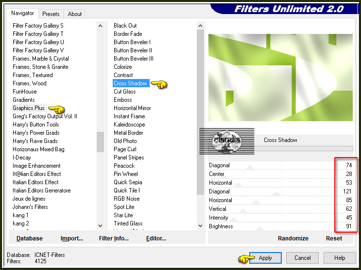 Effecten - Insteekfilters - <I.C.NET Software> - Filters Unlimited 2.0 - Graphics Plus - Cross Shadow