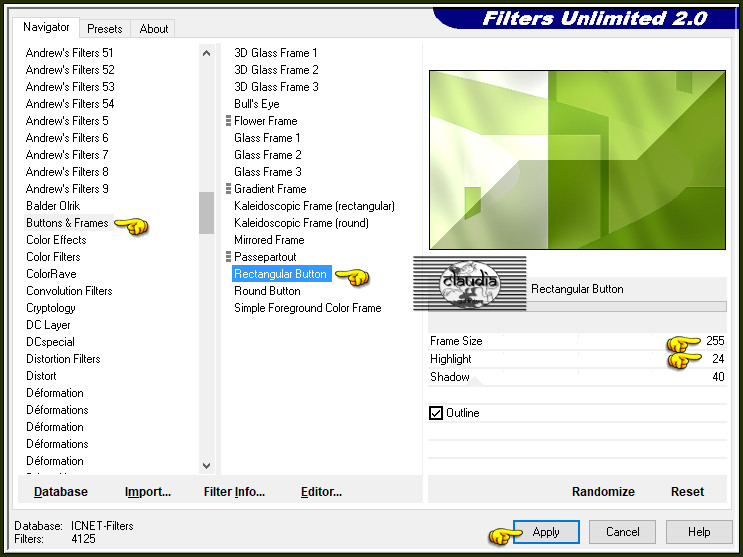 Effecten - Insteekfilters - <I.C.NET Software> - Filters Unlimited 2.0 - Buttons & Frames - Rectangulas Button 