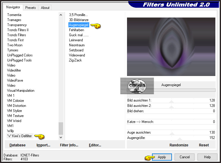 Effecten - Insteekfilters - <I.C.NET Software> - Filters Unlimited 2.0 - °v° Kiwi's Oelfilter - Augenspiegel