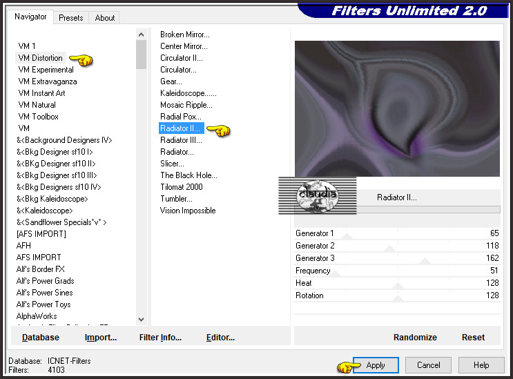 Effecten - Insteekfilters - <I.C.NET Software> - Filters Unlimited 2.0 - VM Distortion - Radiator II