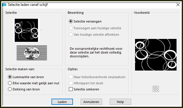 Selecties - Selectie laden/opslaan - Selectie laden vanaf schijf : vsp1