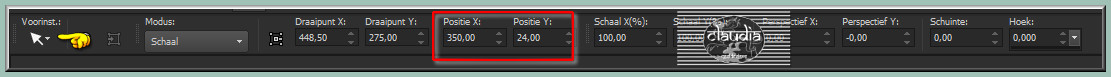 Druk op de letter K om het raster te activeren en voer deze instellingen in : Positie X = 350,00 / Positie Y = 24,00