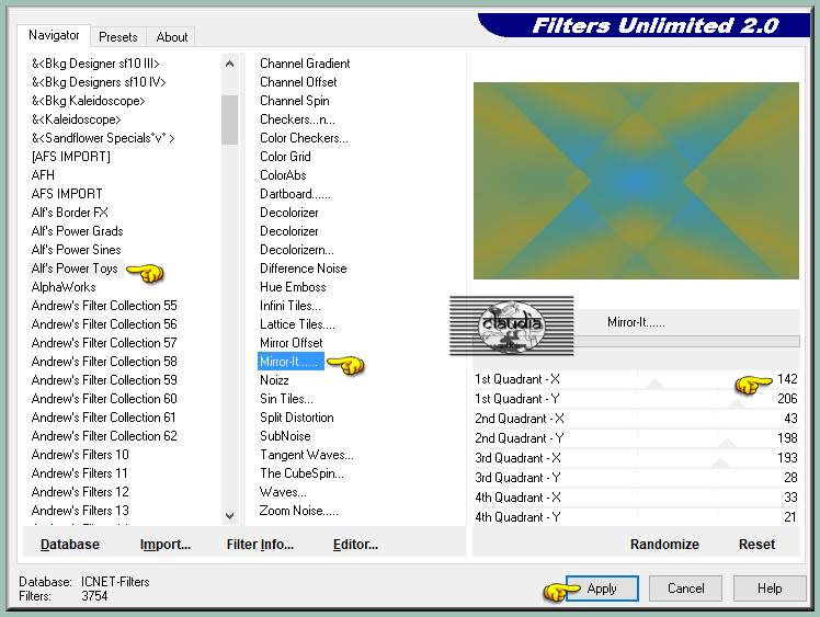 Effecten - Insteekfilters - <I.C.NET Software> - Filters Unlimited 2.0 - Alf's Power Toys - Mirror-It